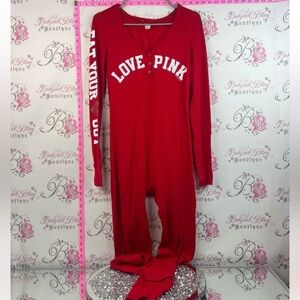 PINK Victoria's Secret Red 'LOVE PINK' One-Piece Pajama total babe total fox y2k